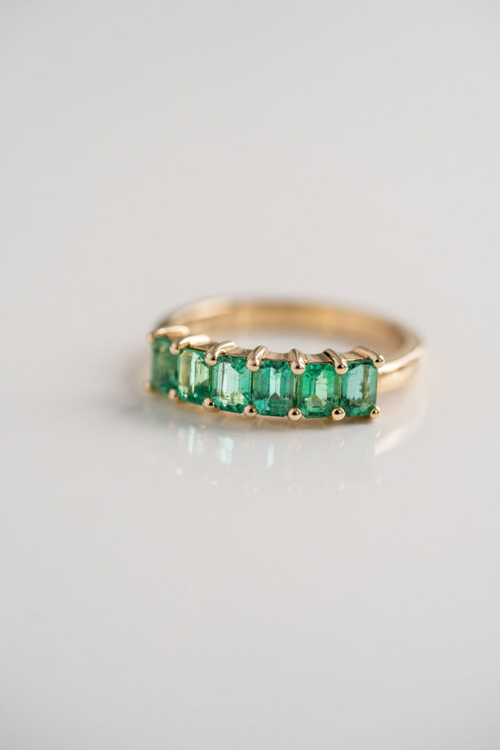 1.60ctw. Emerald Cut Colombian Emerald Gemstone Band, 14k Yellow Gold