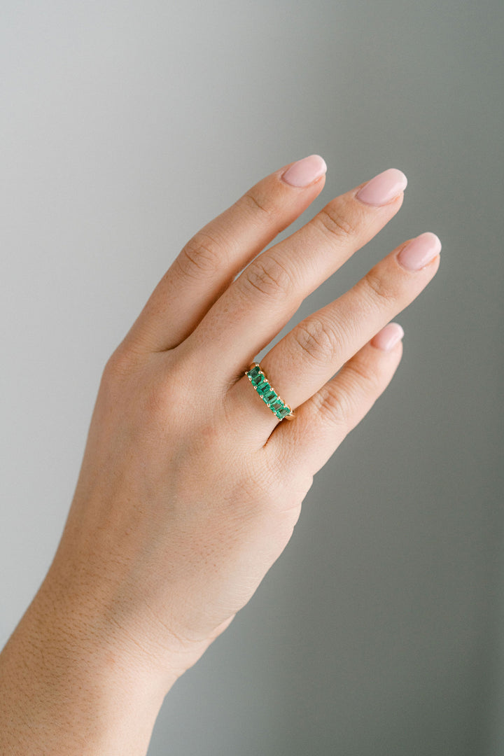 1.60ctw. Emerald Cut Colombian Emerald Gemstone Band, 14k Yellow Gold