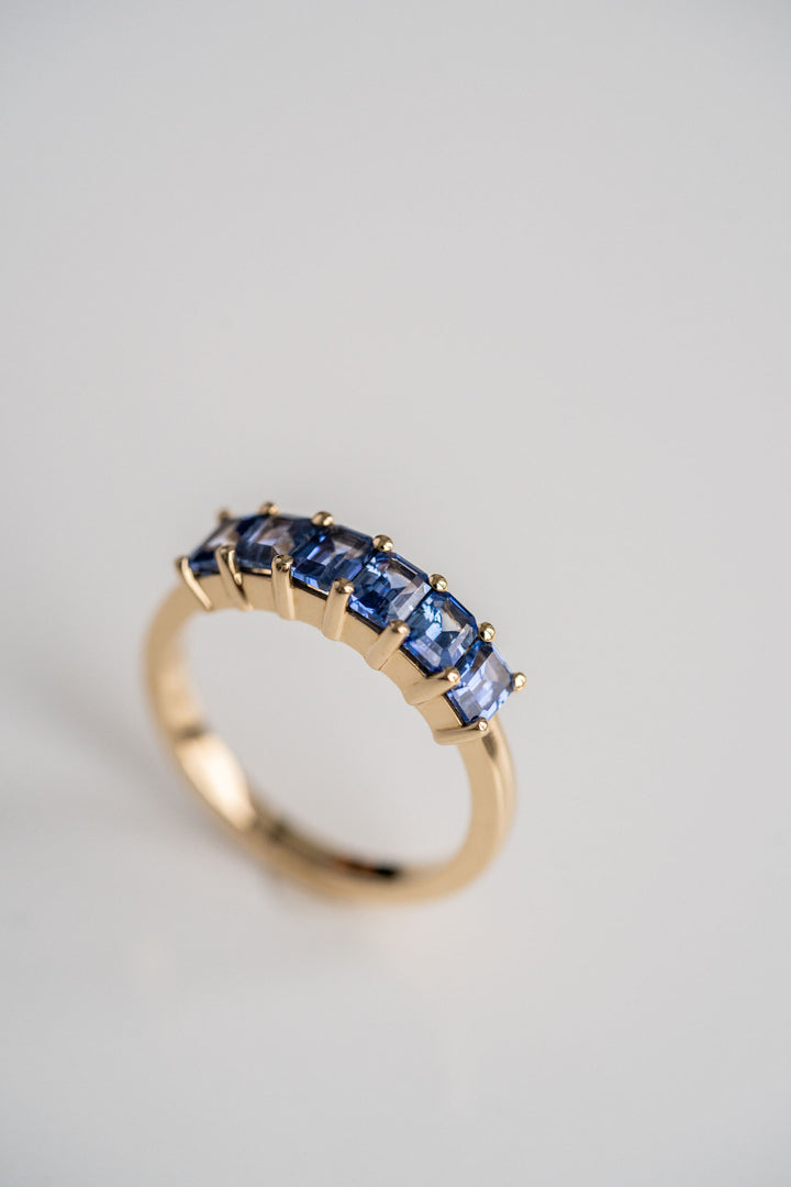 Emerald Cut Blue Sapphire Band
