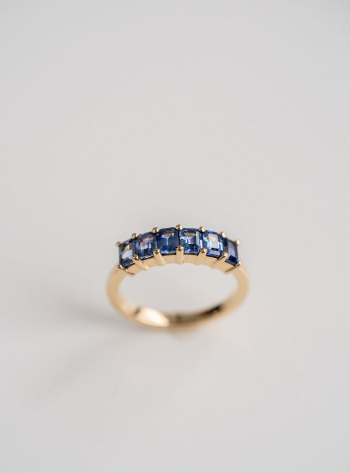 Emerald Cut Blue Sapphire Band