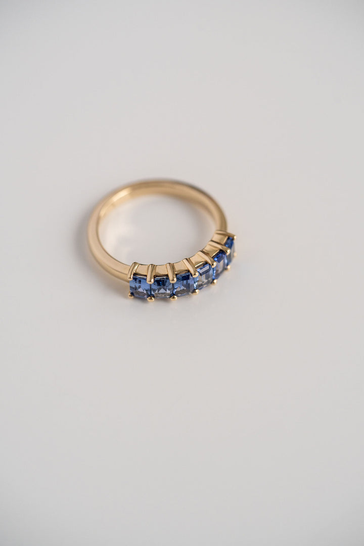 Emerald Cut Blue Sapphire Band