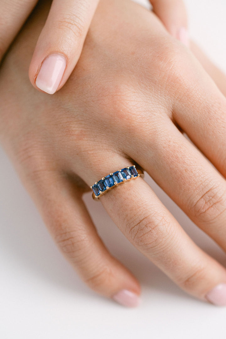 Emerald Cut Blue Sapphire Band