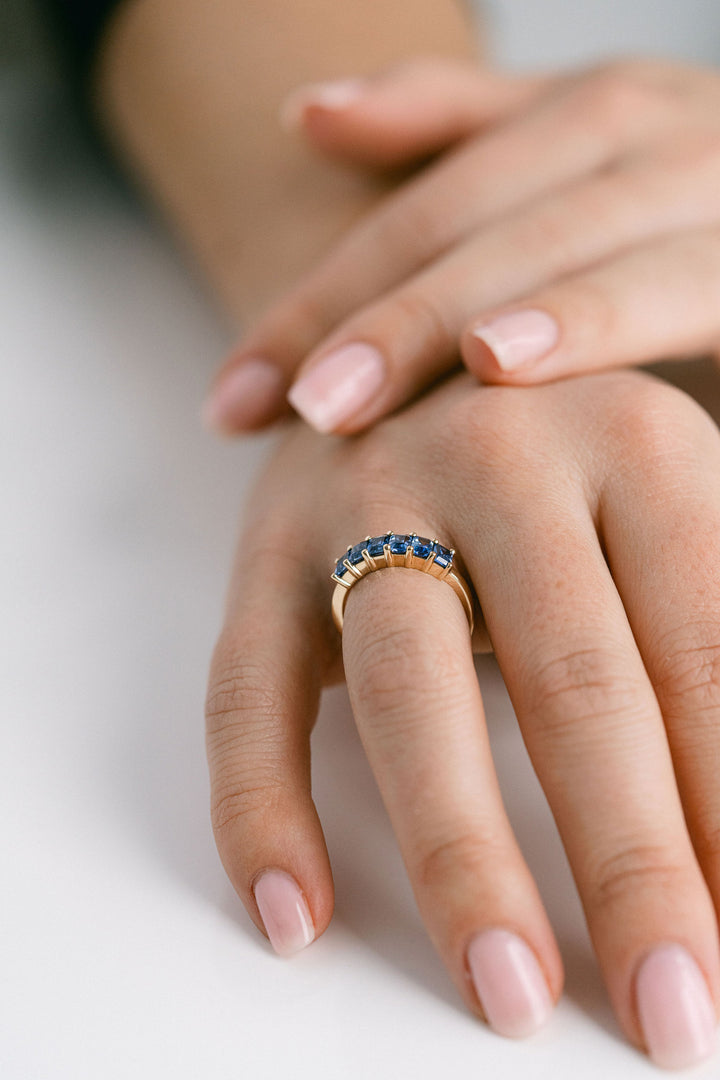 Emerald Cut Blue Sapphire Band