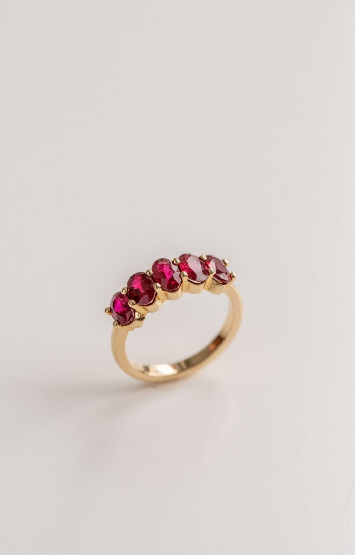 2.43ctw. Oval Burmese Ruby Gemstone Band, 14k Yellow Gold