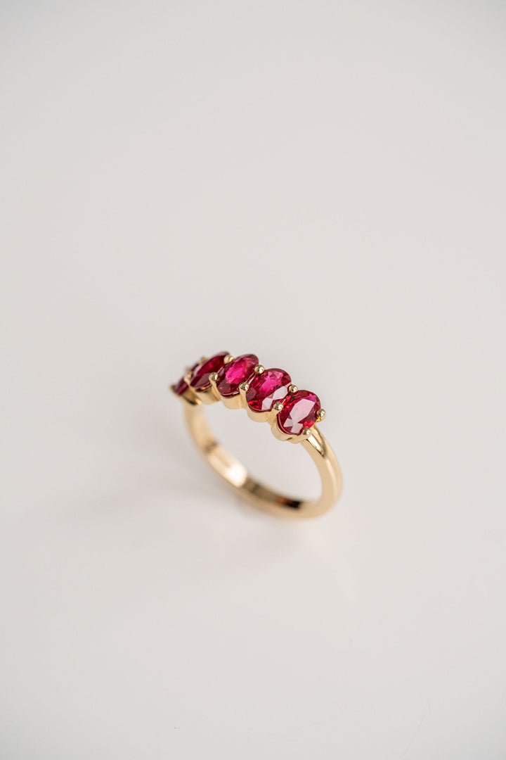2.43ctw. Oval Burmese Ruby Gemstone Band, 14k Yellow Gold