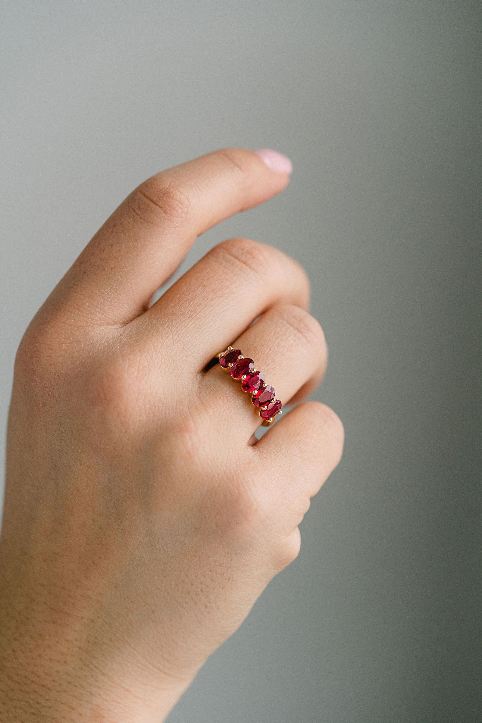 2.43ctw. Oval Burmese Ruby Gemstone Band, 14k Yellow Gold