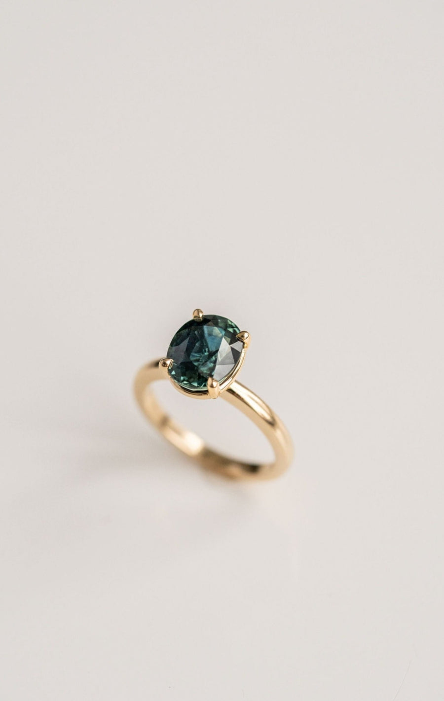 3.97ct. Oval West Coast Green Sri Lankan Sapphire Solitaire, 14k Yellow Gold