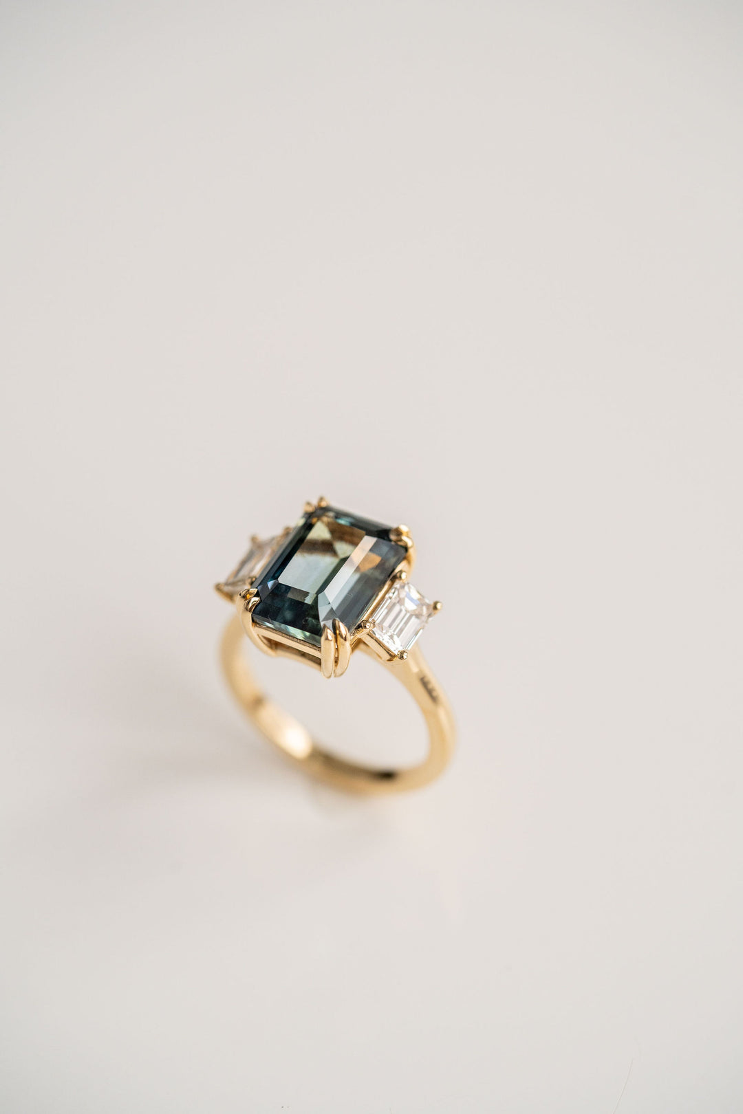 7.00ct. Emerald Cut Teal Sri Lankan Sapphire With Emerald Cut Diamond Accents, 14k Yellow Gold