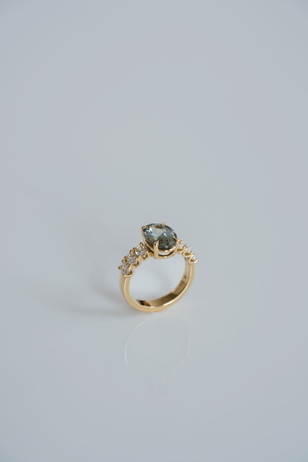 Oval Green Sapphire Low-Set Dahlia Ring