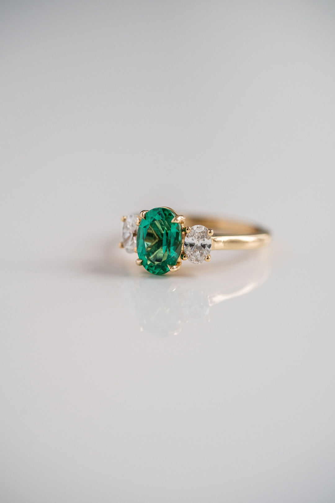 1.77ct. Oval Zambian Emerald With Oval Diamond Accents, 14k Yellow Gold