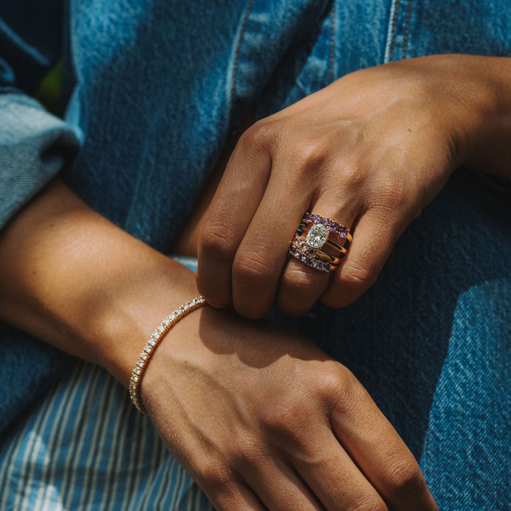 Round Pink Sapphire Dahlia Band - 4.0mm