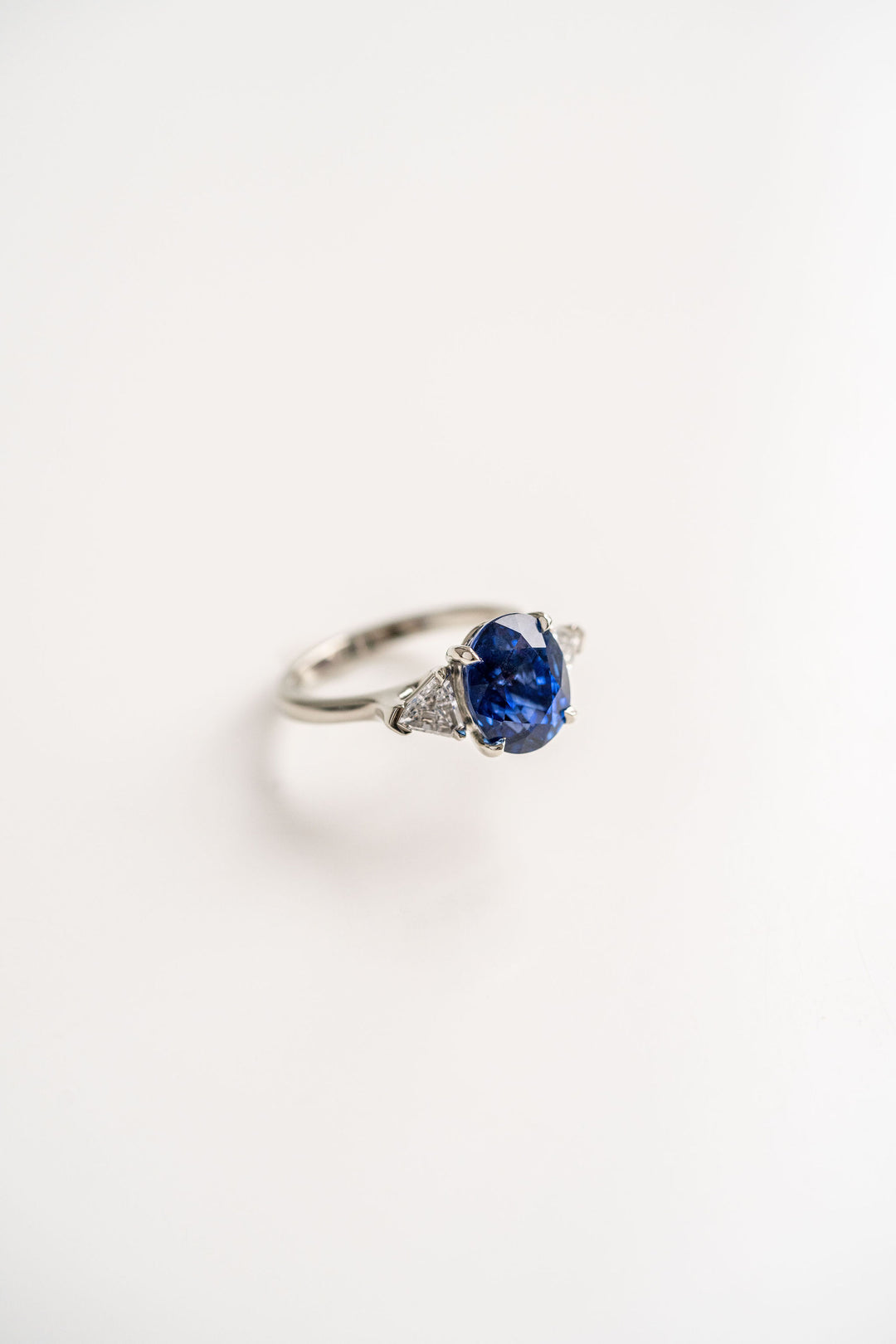 5.06ct. Blue Oval Sri Lankan Sapphire With Shield Shape Diamond Accents, 14k White Gold