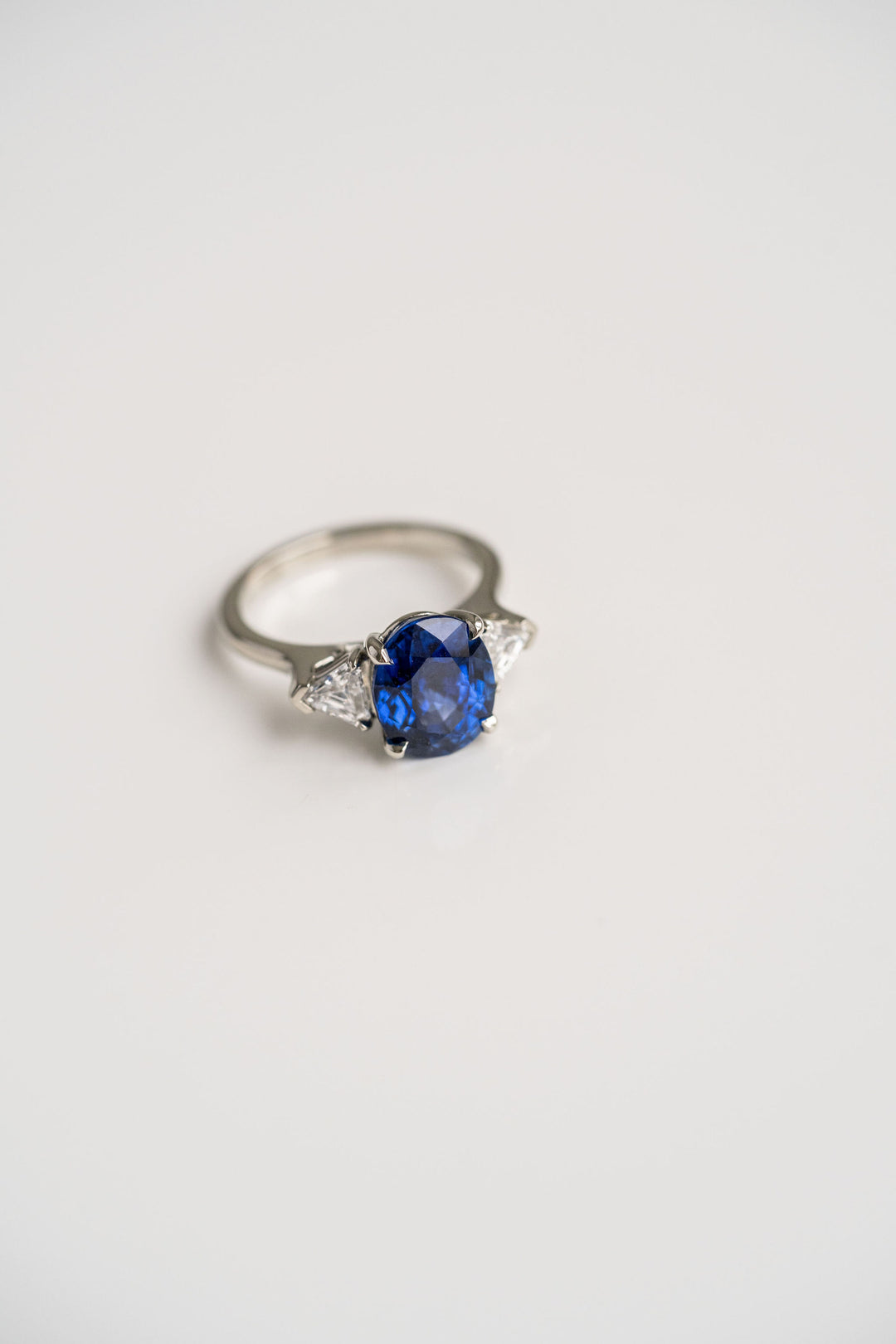 5.06ct. Blue Oval Sri Lankan Sapphire With Shield Shape Diamond Accents, 14k White Gold