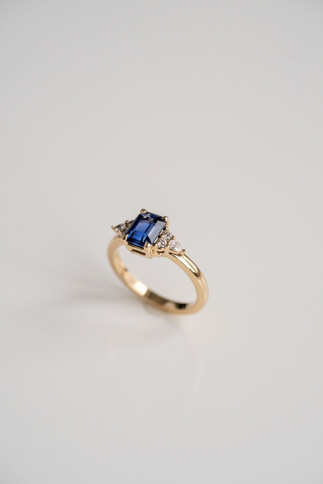 1.60ct. Emerald Cut Blue Sri Lankan Sapphire Engagement Ring With Diamond Cluster Accents, 14k Yellow Gold