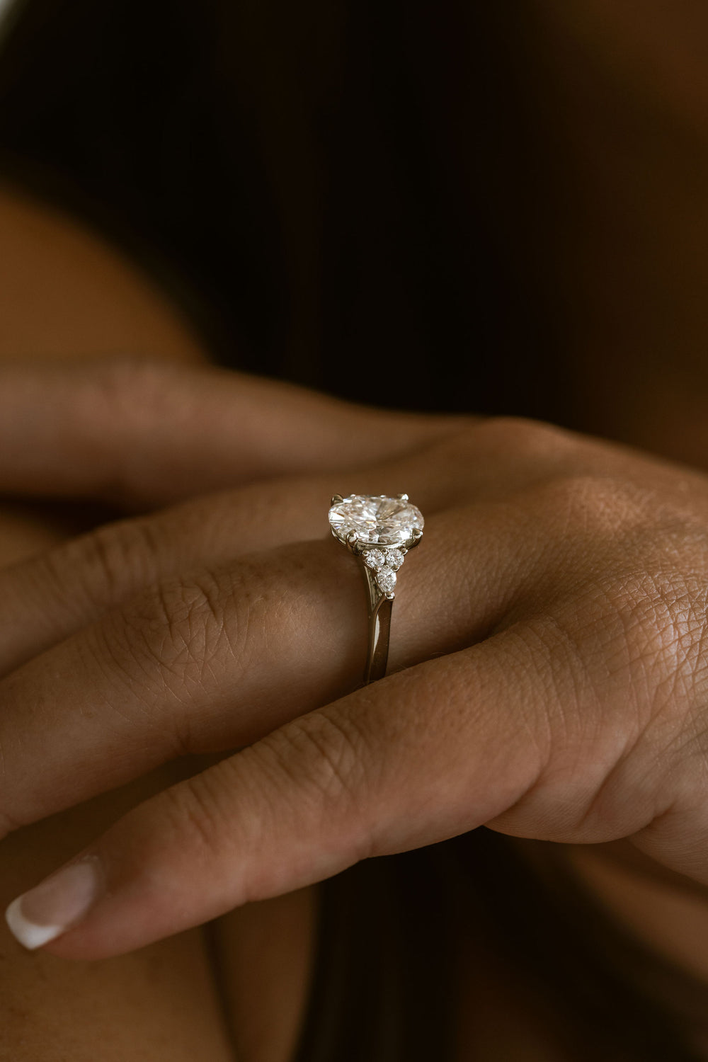 Oval Diamond With Diamond Cluster Accents