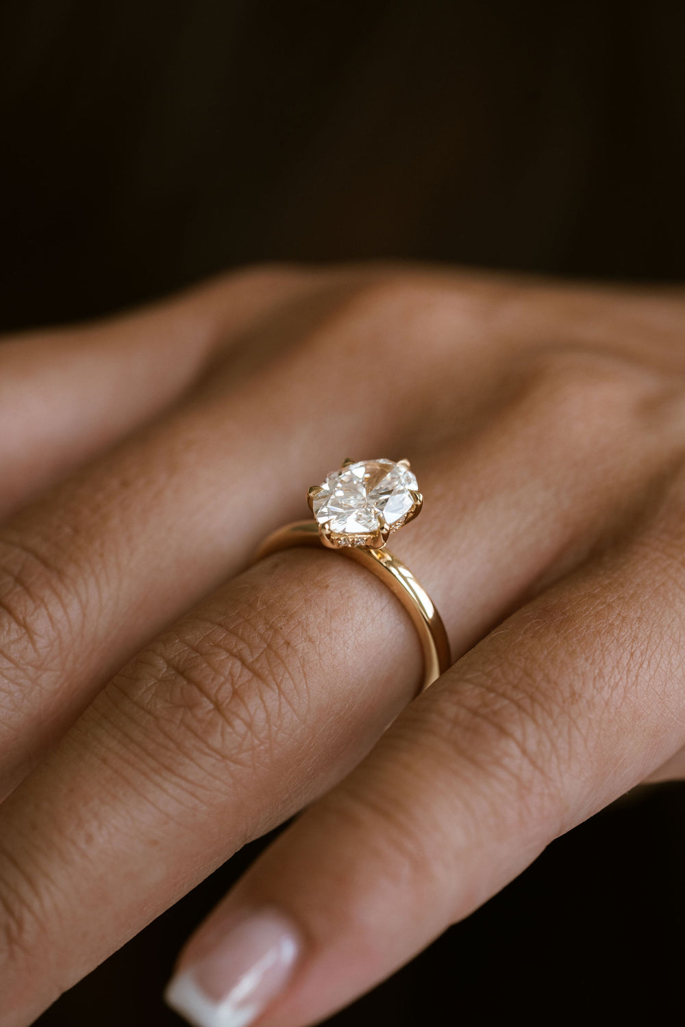 Oval Diamond Six Prong Solitaire With Collar