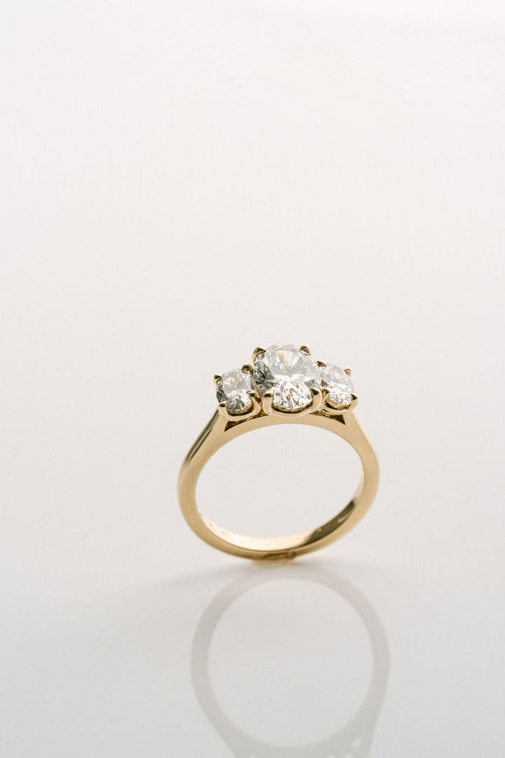 Oval Diamond Engagement Ring With Oval Accents, 14k Yellow Gold