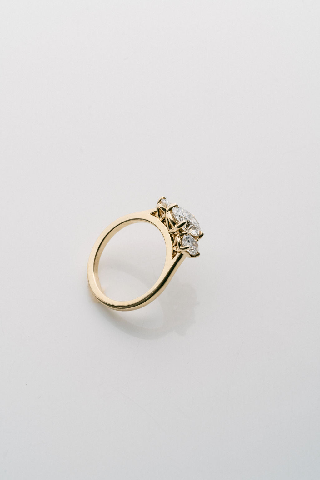 Oval Diamond Engagement Ring With Oval Accents, 14k Yellow Gold