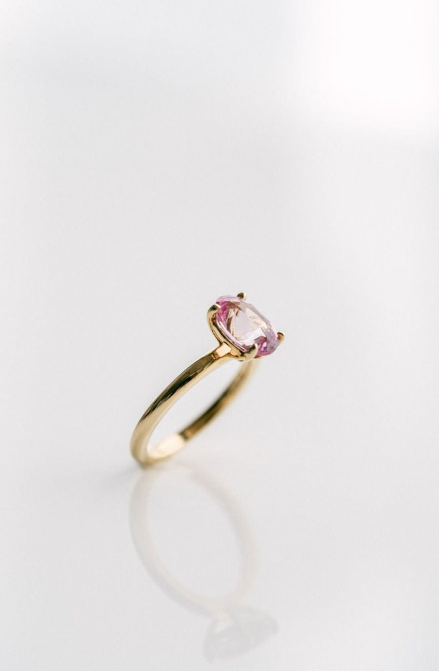 Oval Pink Sri Lankan Sapphire Solitaire, 14k Yellow Gold