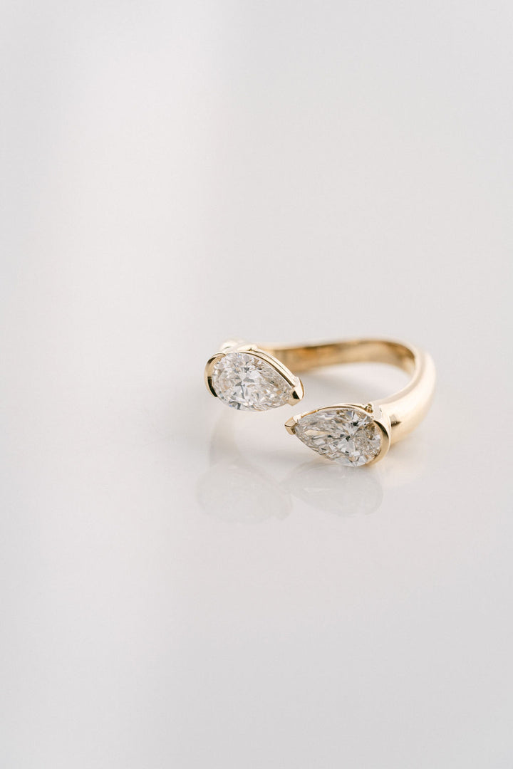 Pear Shape Diamond Toi et Moi Gap Ring, 14k Yellow Gold
