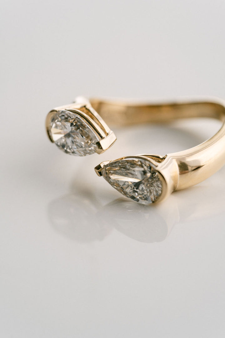 Pear Shape Diamond Toi et Moi Gap Ring, 14k Yellow Gold