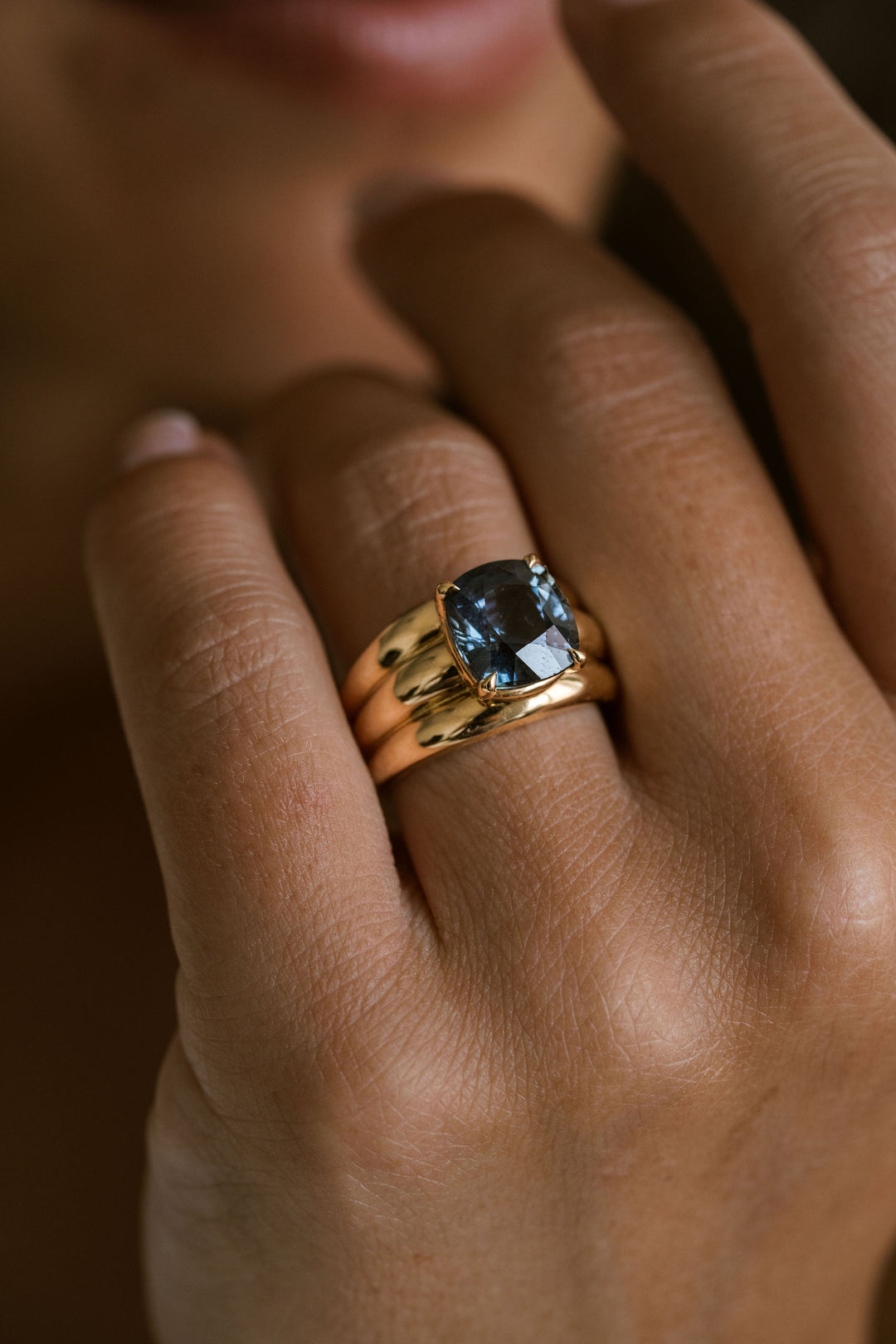 Square Cushion Cut Blue Sapphire Aria Ring