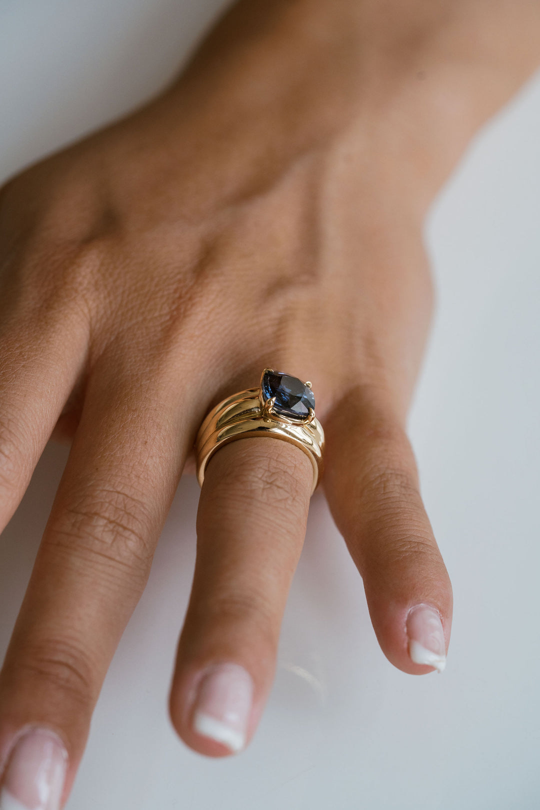 Square Cushion Cut Blue Sapphire Aria Ring