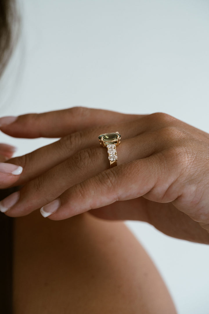 Oval Green Sapphire Low-Set Dahlia Ring
