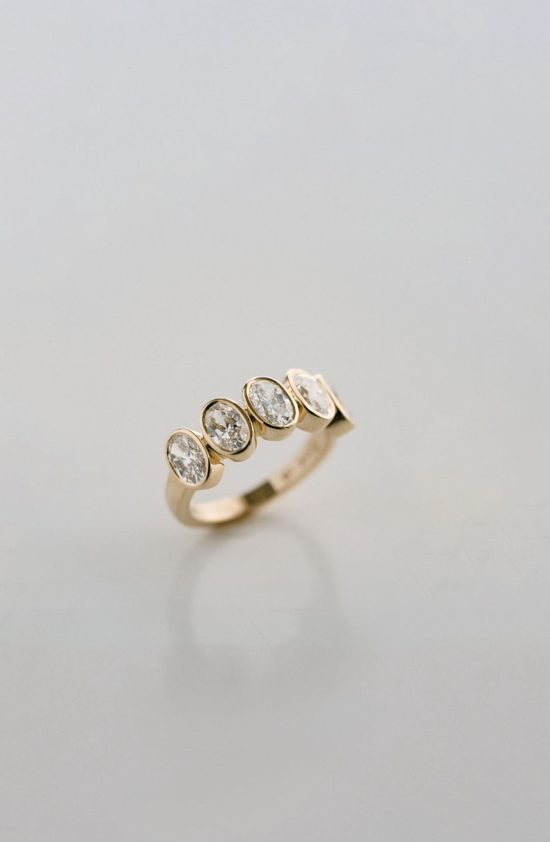 5 stone Oval Diamond Bezel Band, 14k Yellow Gold