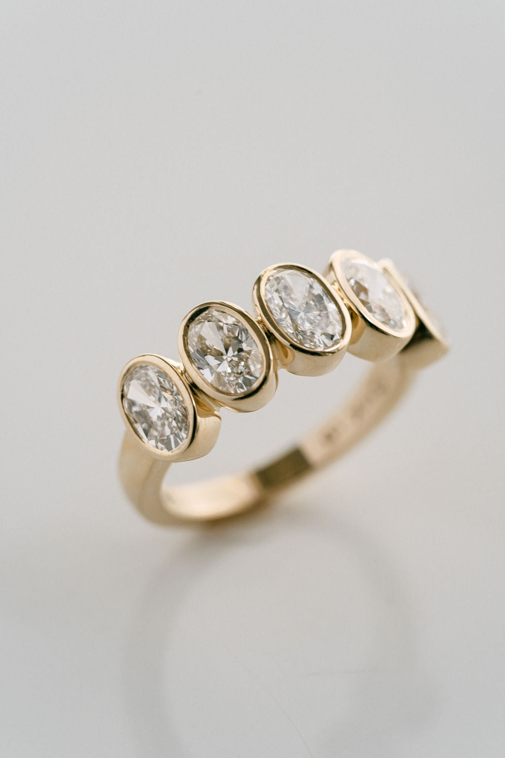 5 stone Oval Diamond Bezel Band, 14k Yellow Gold