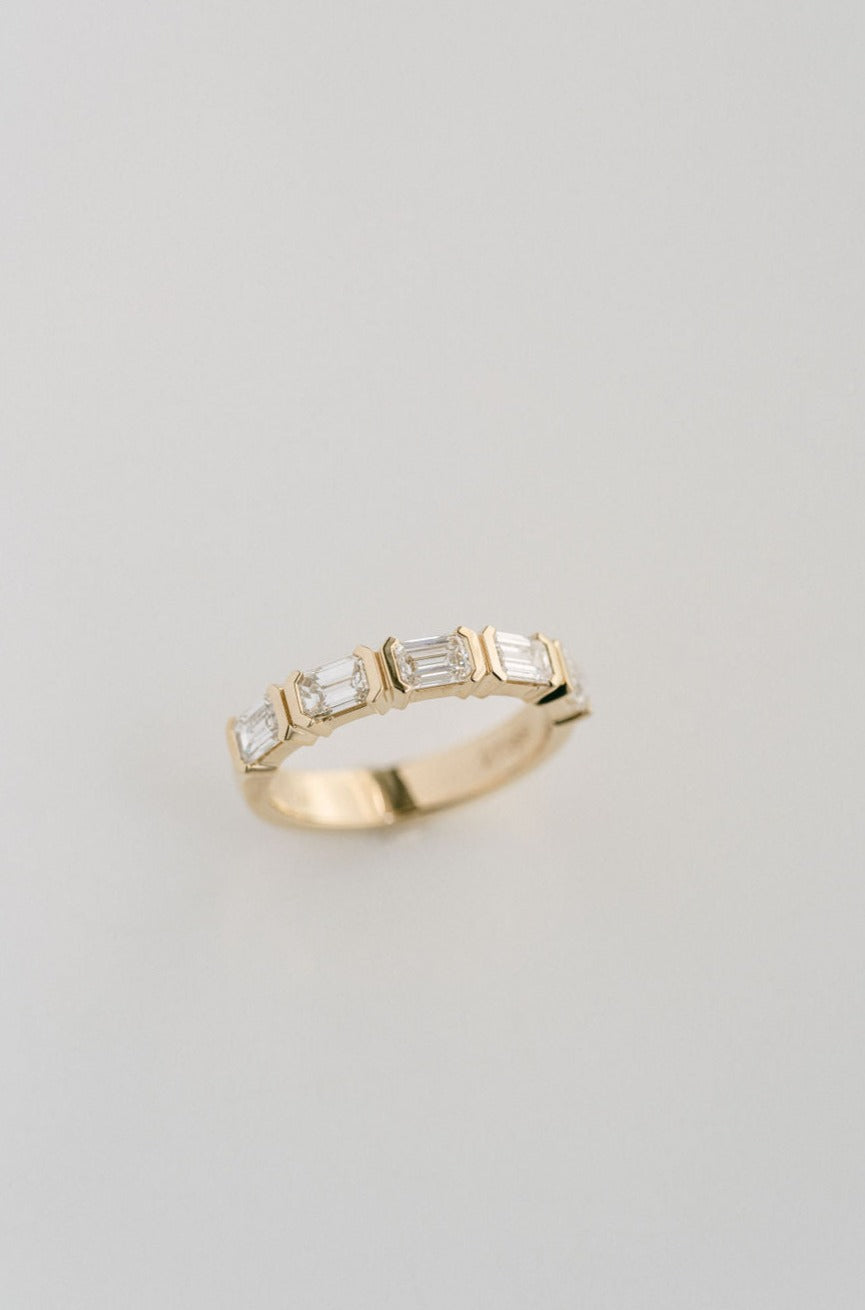 Emerald Cut Diamond East-West Half Bezel Band, 14k Yellow Gold
