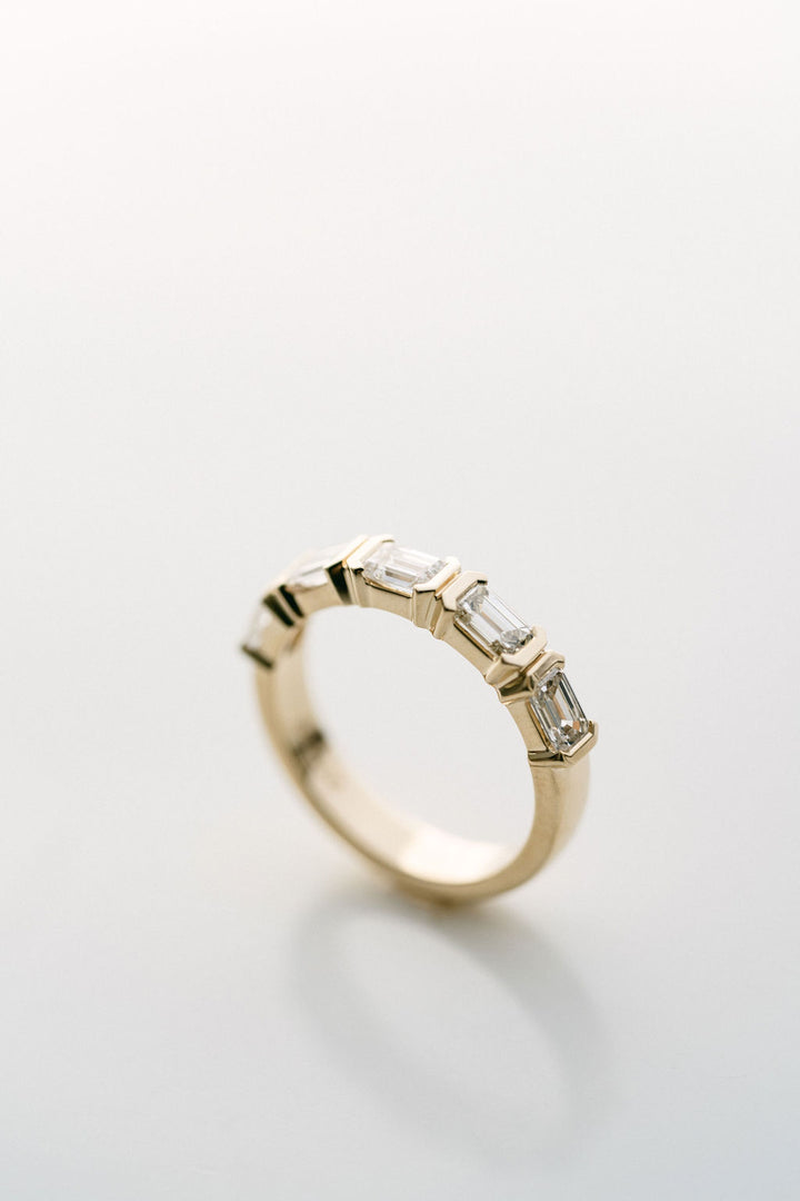 Emerald Cut Diamond East-West Half Bezel Band, 14k Yellow Gold