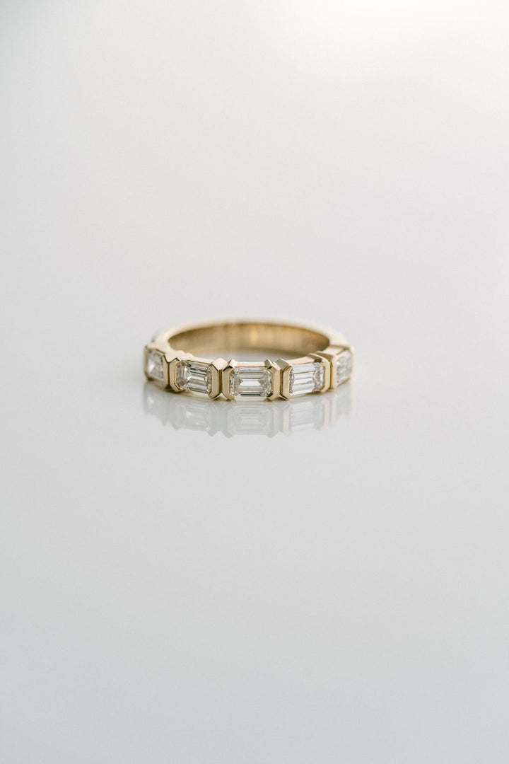 Emerald Cut Diamond East-West Half Bezel Band, 14k Yellow Gold