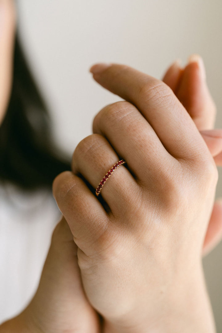 Round Ruby Pavé Band, 14k Yellow Gold
