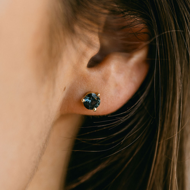 Round Blue-Green Sapphire Studs