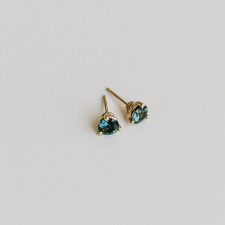 Round Blue-Green Sapphire Studs