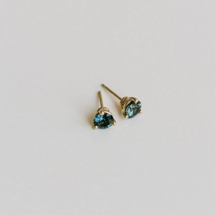 Round Blue-Green Sapphire Studs