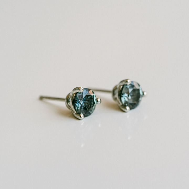 Round Blue-Green Sapphire Studs