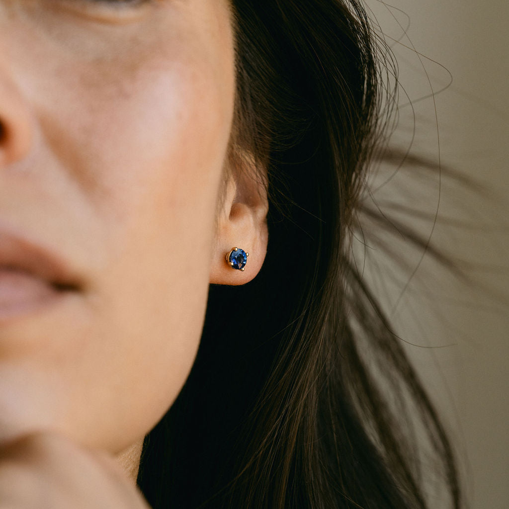 Round Blue Sapphire Studs