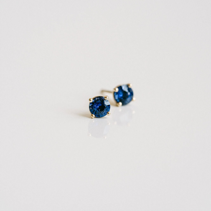 Round Blue Sapphire Studs