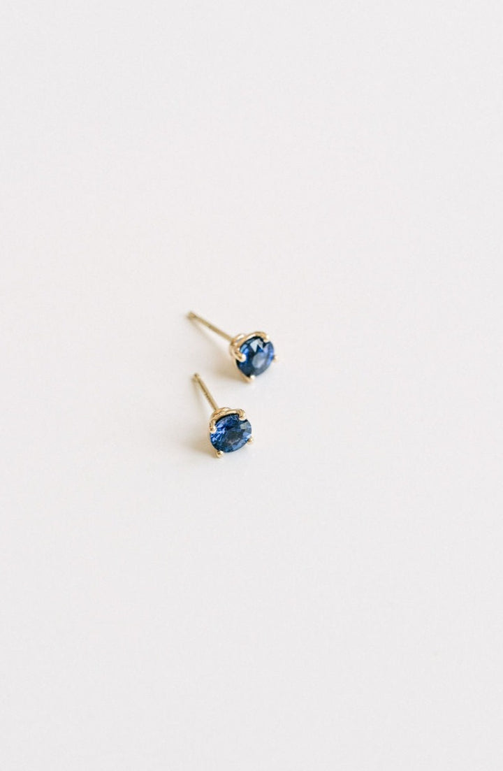 Round Blue Sri Lankan Sapphire Studs, 14k Yellow Gold 