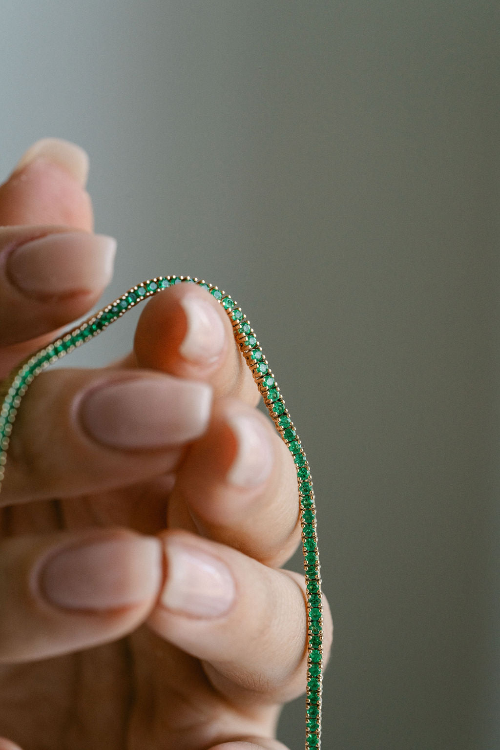 Round Colombian Emerald Tennis Necklace, 14k Yellow Gold