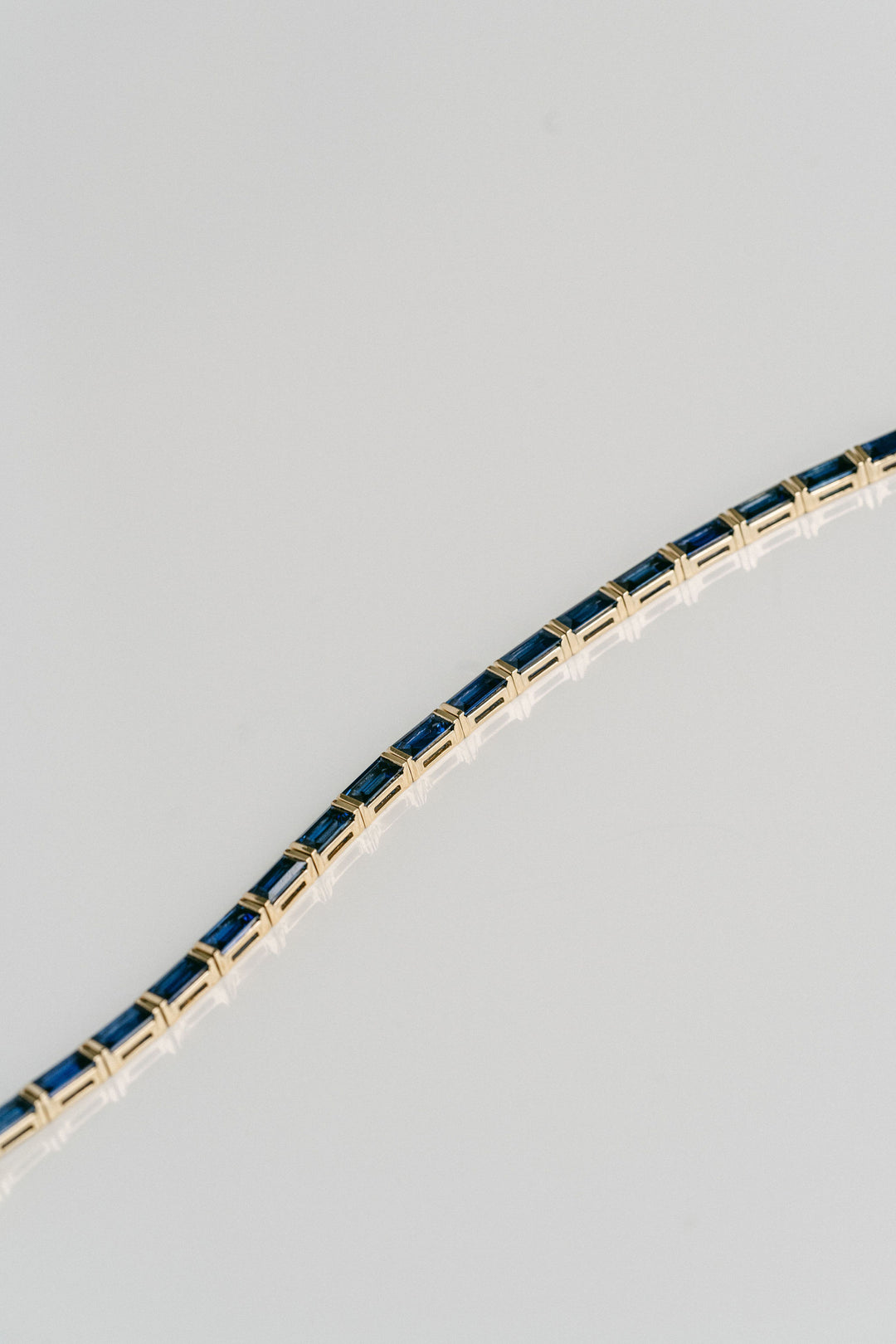 Baguette Blue Sapphire Bar Set Tennis Bracelet With Diamonds, 14k Yellow Gold