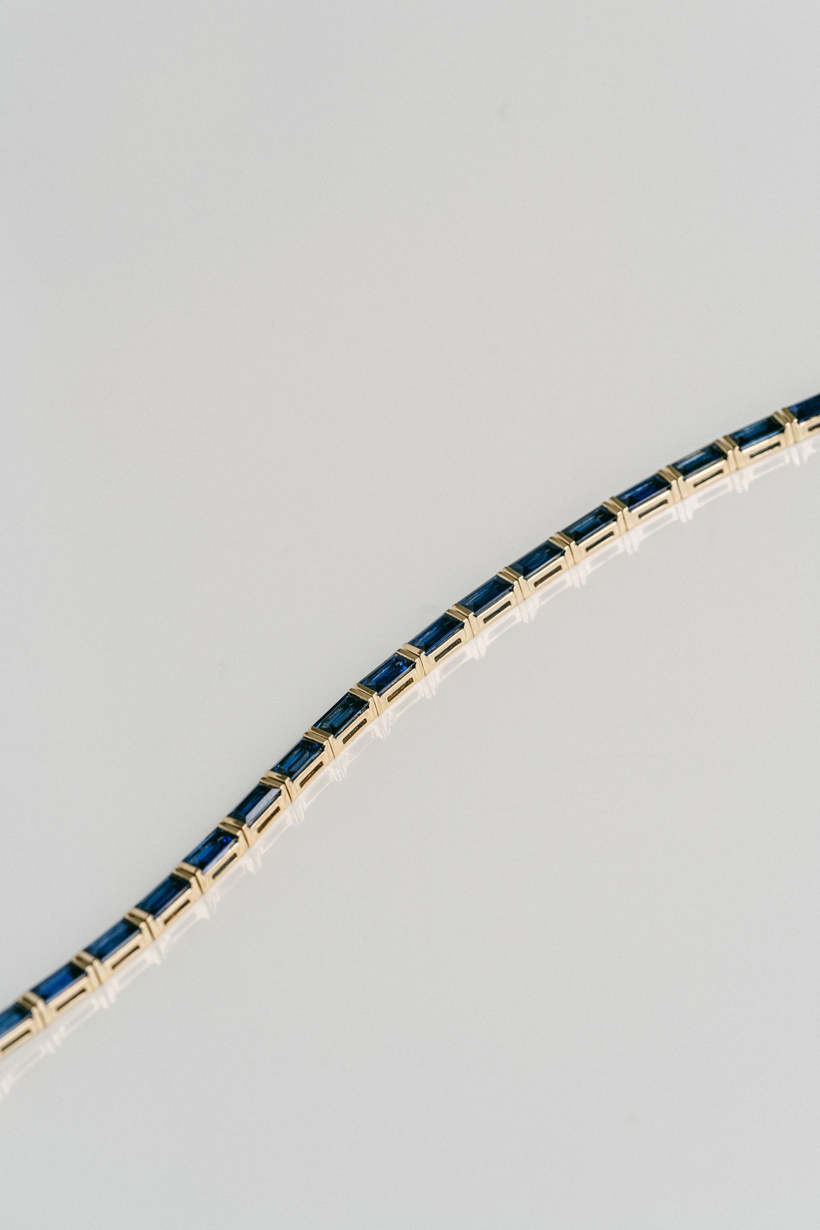 Baguette Blue Sapphire Bar Set Tennis Bracelet With Diamonds, 14k Yellow Gold