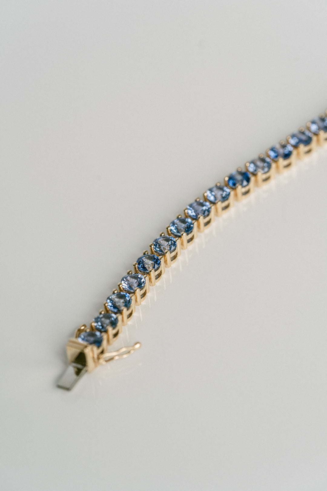 Round Blue Sapphire Tennis Bracelet, 14k Yellow Gold