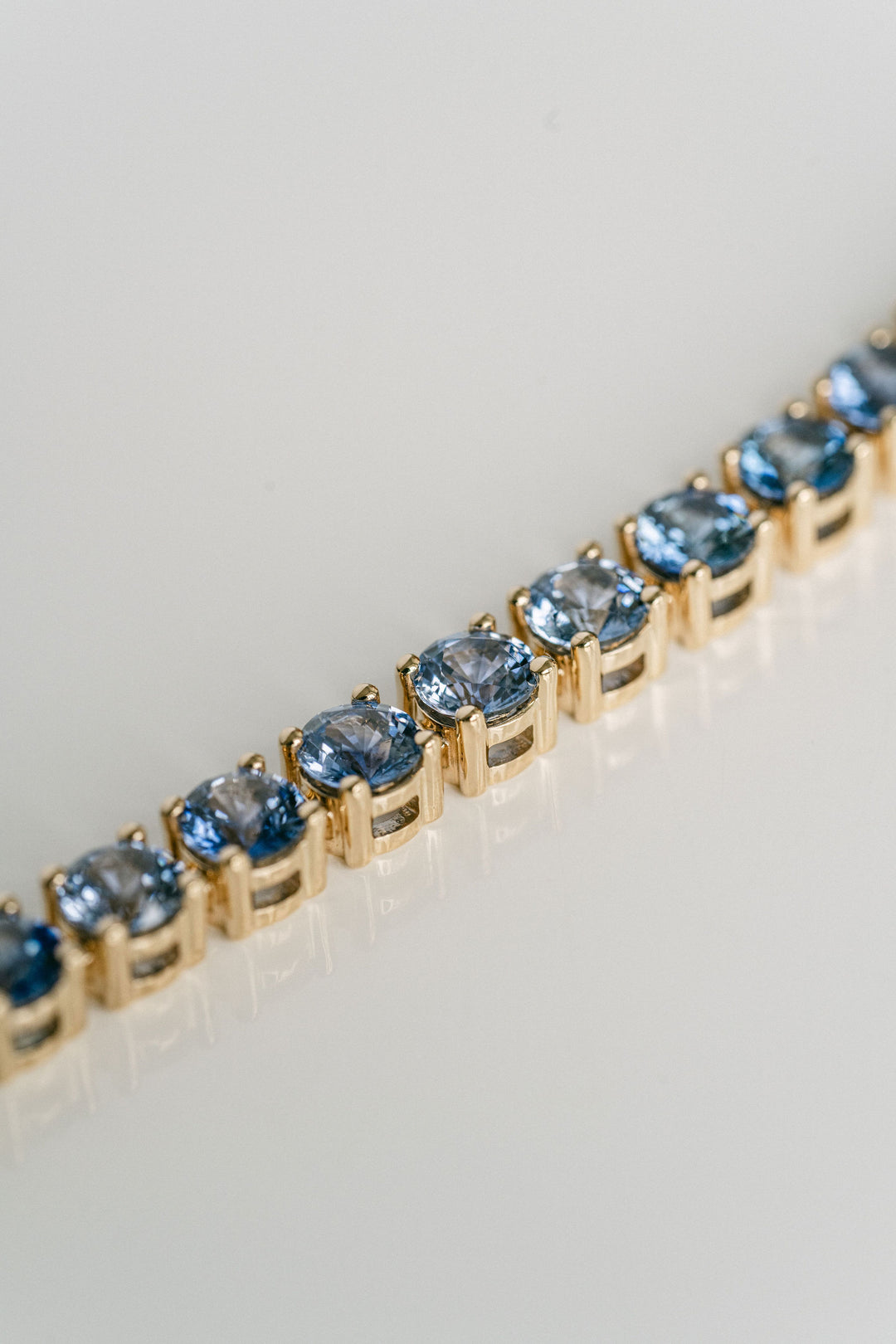 Round Blue Sapphire Tennis Bracelet, 14k Yellow Gold