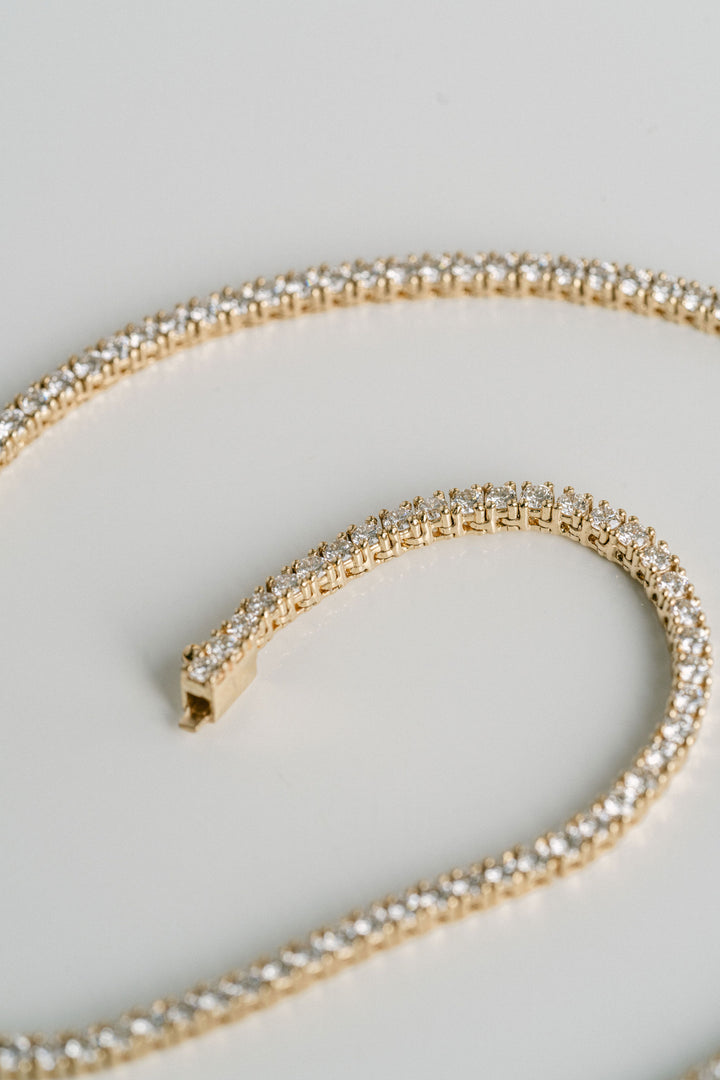 Round Diamond Tennis Necklace, 14k Yellow Gold