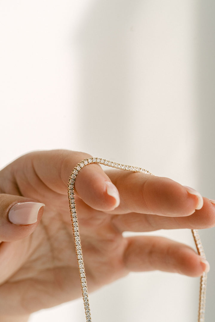 Round Diamond Tennis Necklace, 14k Yellow Gold