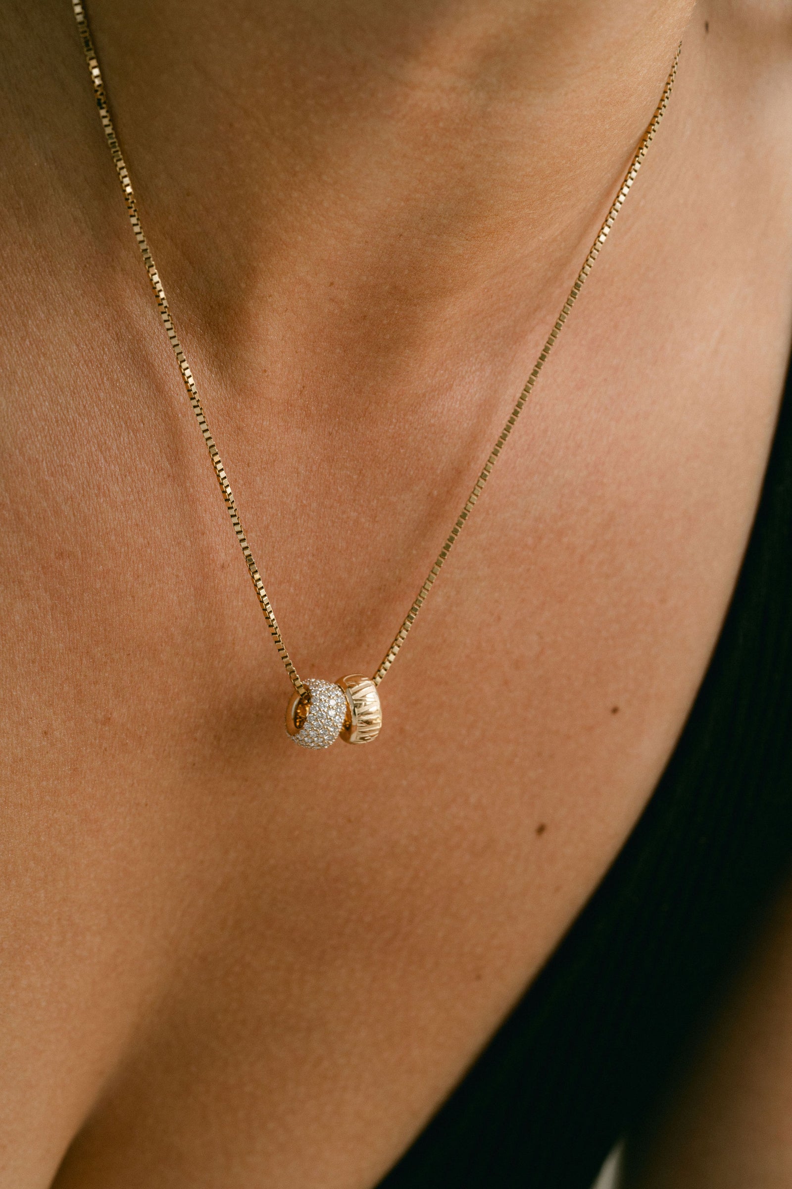 Diamond Pavé Round Torus Pendant, 14k Yellow Gold