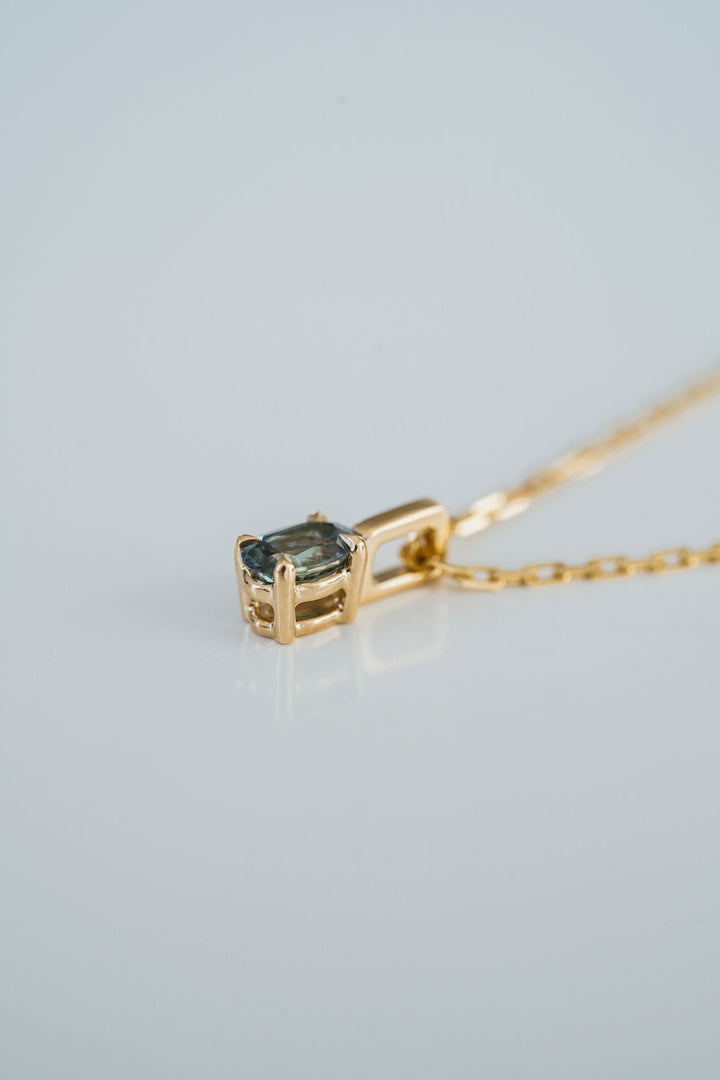 Oval Blue-Green Sapphire Solitaire Box Pendant
